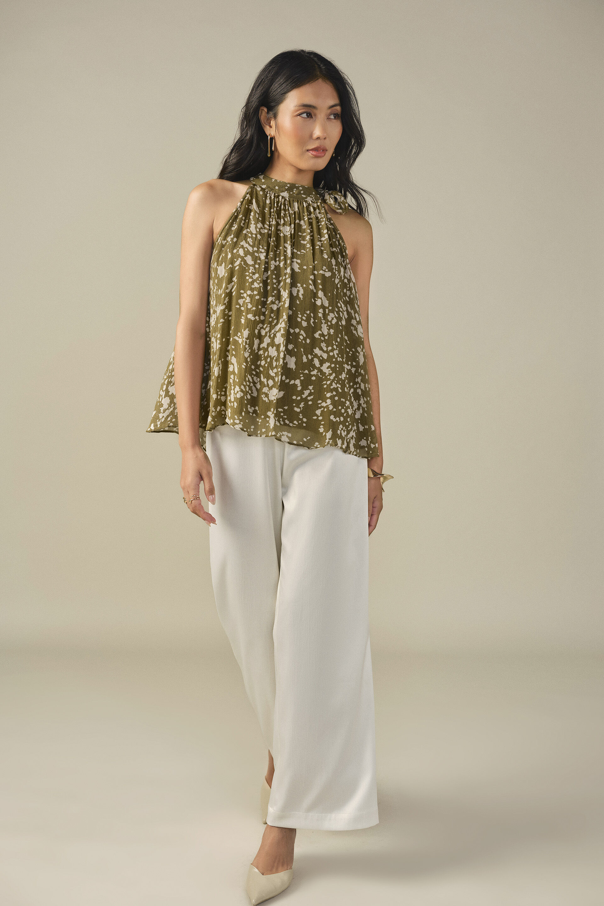 Abstract Print Top in Olive, Green, image 5